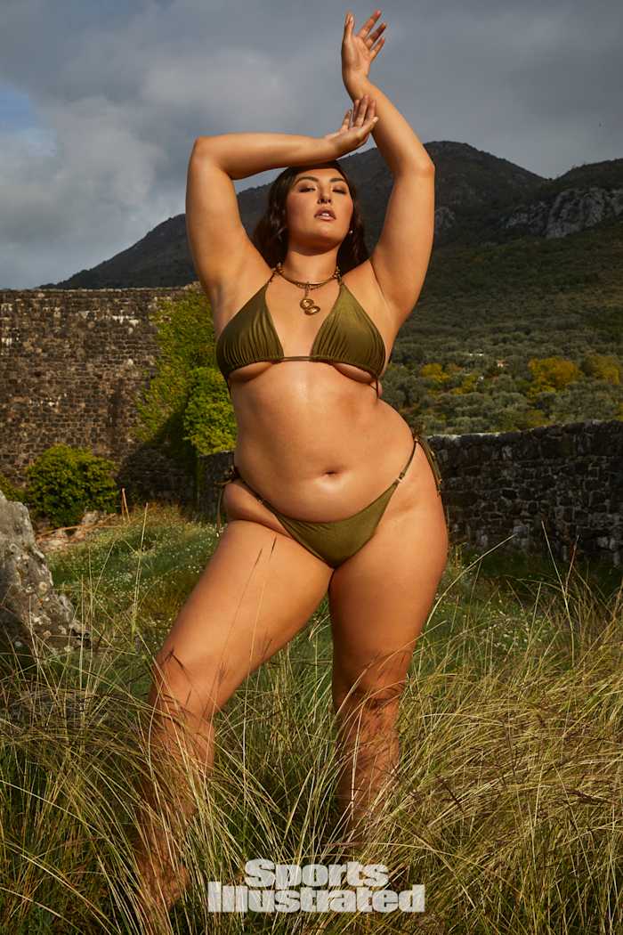 Yumi Nu was photographed by James Macari in Montenegro. Swimsuit by Ola Vida. Necklace by Michelle Ross.